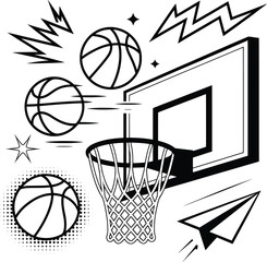 Dynamic Basketball Hoop and Ball Action Vector Illustration.