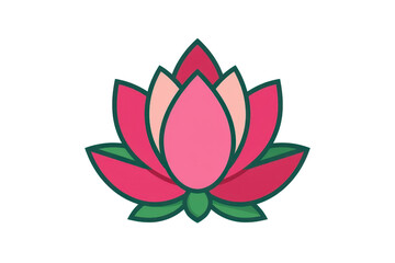 Obraz premium a simple flat 2D icon of a 'lotus flower', symbolizing peace in Buddhism, minimalist design, solid pink and green colors, clean sharp lines, no shadows, isolated on a plain white background