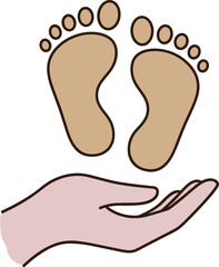Baby footprint care symbol with supporting hand, newborn protection concept, parenthood and childcare icon, minimal flat design, clean vector illustration