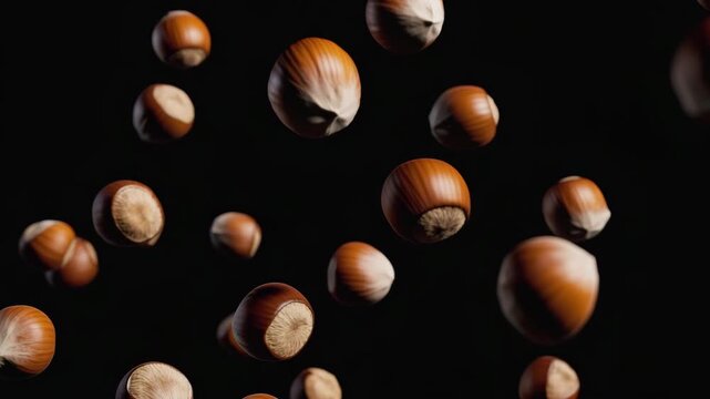 Fallende Haseln&uuml;sse auf isoliertem Hintergrund &ndash; N&uuml;sse in Bewegung