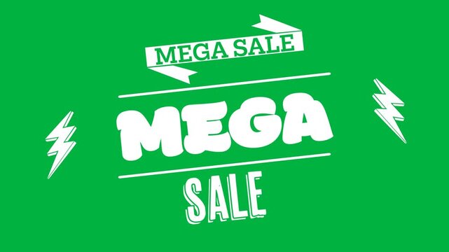 Animation of white text mega sale, with lightning bolts, on black background