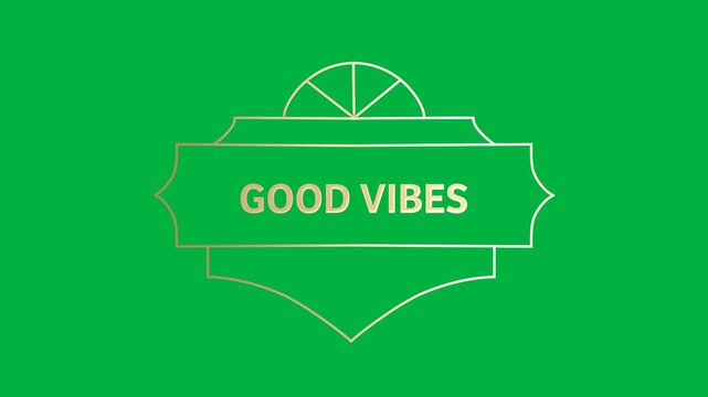 Animation of gold text good vibes, in decorative gold frame, on black background