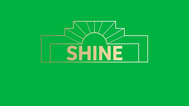 Animation of gold text shine, in decorative gold frame, on black background