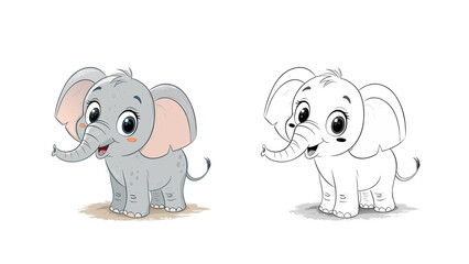 Fototapeta premium cute cartoon baby elephant for kid coloring,animal