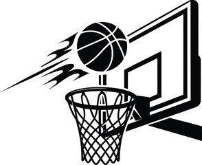 Dynamic Basketball Hoop and Flying Ball Sports Vector Illustration.