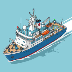 Large Blue Research Vessel at Sea. © Anak