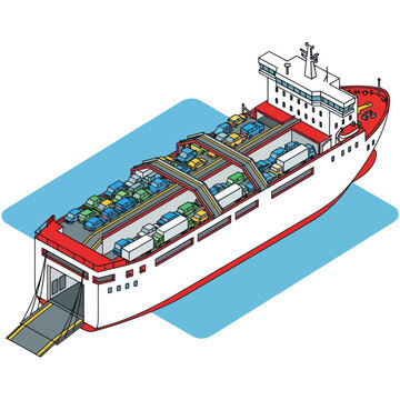Large Cargo Ship with Containers on Deck.