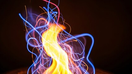 Vibrant abstract light streaks resembling fire and energy against a dark background