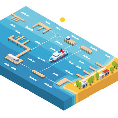 Isometric Illustration of a Large Cargo Ship.