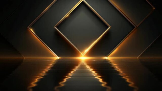 Sleek metallic gold elements glowing against a dark background, creating a luxurious and modern abstract scene. The contrast of radiant gold light and deep darkness conveys elegance,