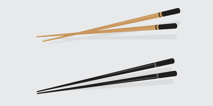 A detailed vector illustration showcases a pair of traditional wooden chopsticks resting on a surface high quality