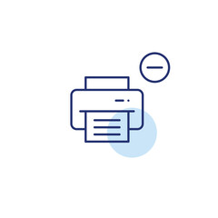 Printer and minus sign. Remove device, cancel printing job. Pixel perfect, editable stroke vector icon