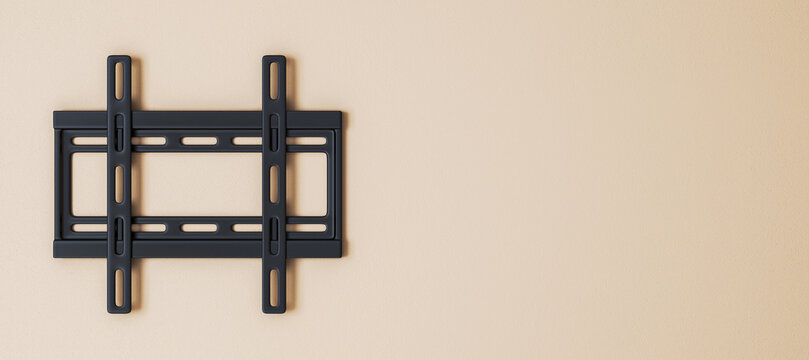 TV wall mount bracket on beige wall with empty copyspace for design or mockup template showcasing minimal hanger concept in clean style. 3D Rendering