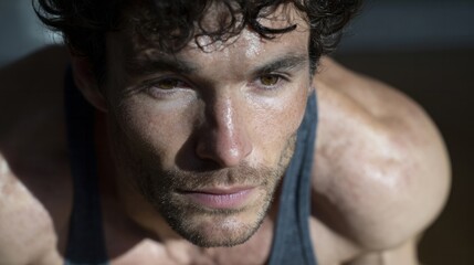 Sweat glistens on determined Caucasian male's brow, echoing Homowo festival's resilience and Dragon Boat Festival's vigor