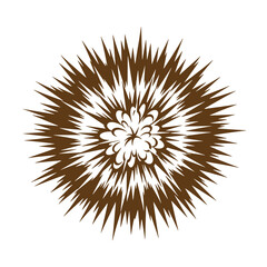 Naklejka premium Vintage Brown exploding flower design element with sharp pointed petals and central floral pattern on white background