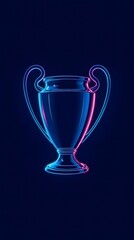 Futuristic Neon Champions Cup Trophy Illustration with Glowing Gradient on Dark Blue Background