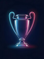 Futuristic Neon Champions Cup Trophy Illustration with Glowing Gradient on Dark Blue Background