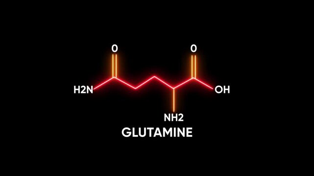 Glutamine Molecule Structure Glowing Red Neon Lines Biochemistry Amino Acid