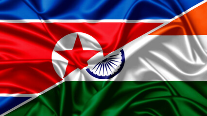 Fabric representing norway and north korea relations with india overlay