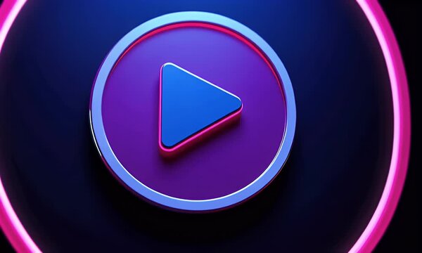 Purple Play Button Neon Light Circle.