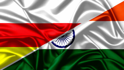 Diplomatic friendship and cooperation between India and North Ossetia Alania represented by waving flags