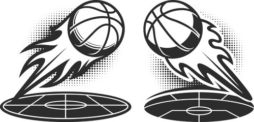 Basketball Slam Dunk Vector Illustration, Dynamic Sports Line Art.