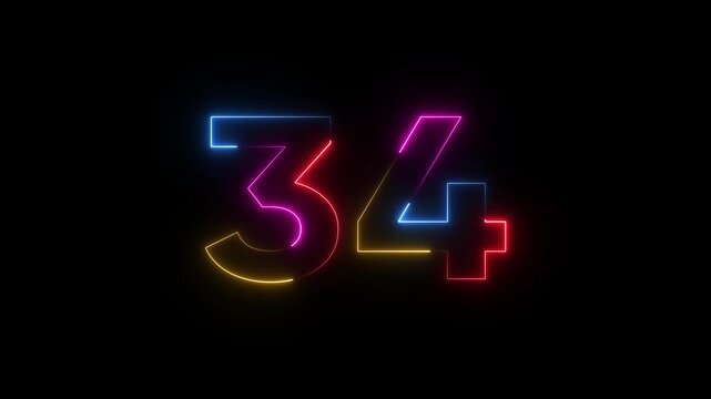 Colorful neon fraction symbol 3/4 on black background glowing