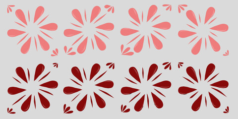 Eight-piece floral pattern bundle set for ceramics. Vector design featuring pink and red floral patterns. © Hani chusna