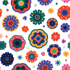 Seamless pattern with Folk Blossom Circles