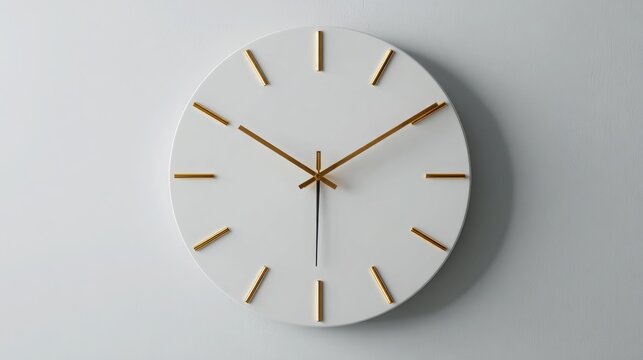 Modern wall clock with minimalistic design featuring gold hands and a clean white face, perfect for contemporary home decor and interior styling