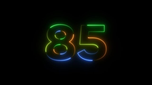 Colorful neon number eighty five on black background neon number 85 colorful neon sign glowing numbers