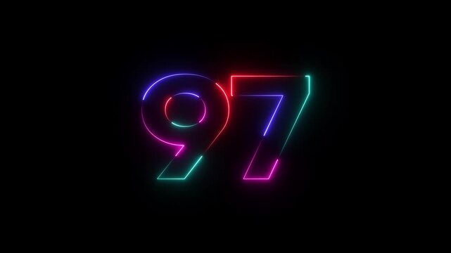 Neon Number 97 Glowing Multicolor Digital Display glowing number