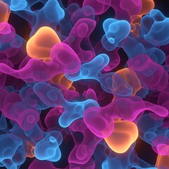 Abstract colorful background with bright bokeh bubbles and a blue cell pattern design creates a glowing microscope texture wallpaper
