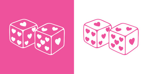 Dibujo de sencillo de dados con corazones de color rosa para tarjetas y felicitaciones de San Valentín © teracreonte
