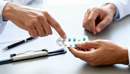 Consultation with a doctor on medication medical office healthcare interaction professional environment close-up perspective patient guidance