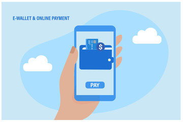 online payment, e-wallet, transfer money, cash back. Vector illustration 