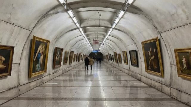 Museum in a subway. Paintings and pictures.