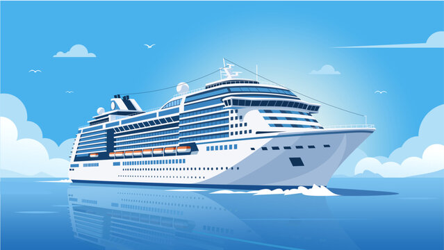 Luxury Cruise Ship Sailing on Calm Ocean &ndash; Vector Illustration