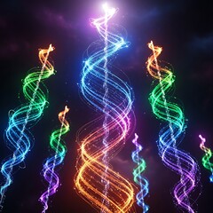 An abstract christmas tree composed of swirling blue smoke and glowing stars creates a fluid wave of light and motion against a black background