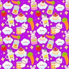 Fototapeta premium Kawaii Canned Food Seamless 