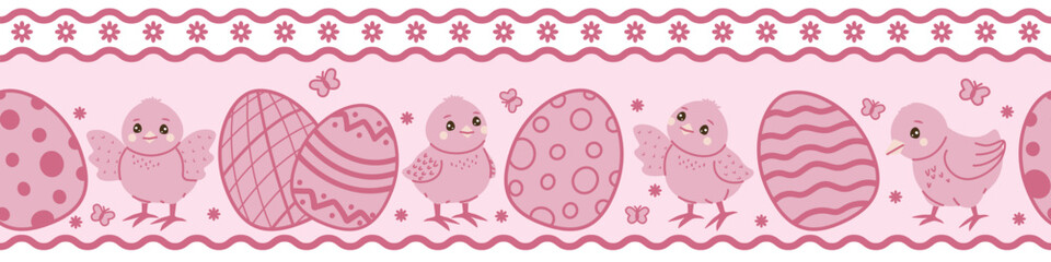 Cute Chick and Easter Eggs Vector Illustration Design