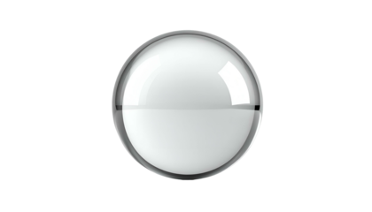 A glossy white sphere encapsulated within a reflective, metallic ring, on a black background