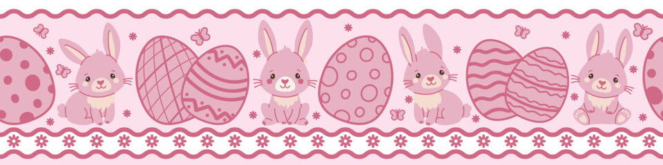 Cute Pink Easter Bunny and Egg Vector Illustration