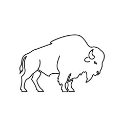 Black and White Line Drawing of a Bison for Nature and Wildlife Illustrations