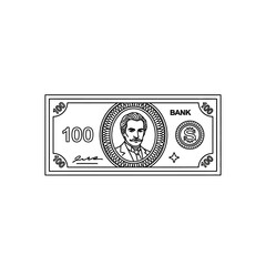 Illustration of a 100 Dollar Banknote with Portrait and Security Features
