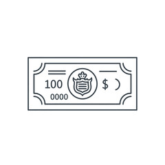 Illustration of a US dollar banknote with detailed security features and ornate design elements