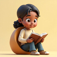 Cute 3D Animated Sitting and Reading a Book
