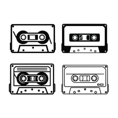 Obraz premium Vector retro cassette tape outline. Black and white vintage mixtape line art icon isolated on white background