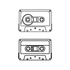 Fototapeta premium Vector retro cassette tape outline. Black and white vintage mixtape line art icon isolated on white background