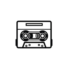 Obraz premium Vector retro cassette tape outline. Black and white vintage mixtape line art icon isolated on white background